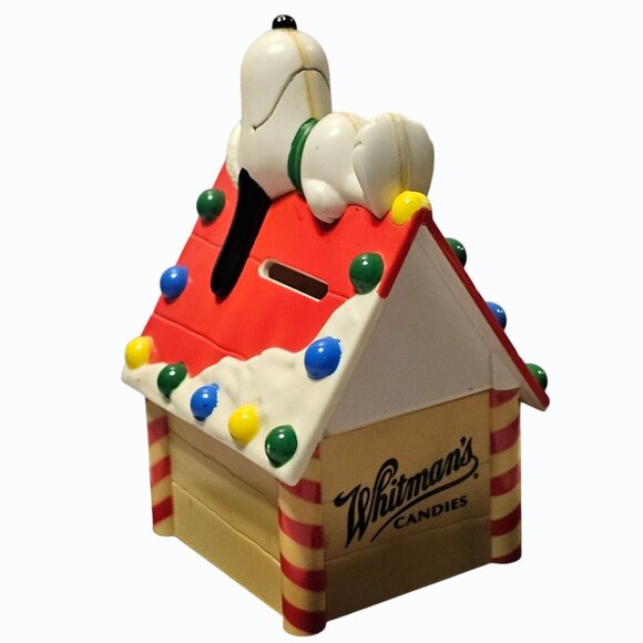 Snoopy Christmas Doghouse Coin Bank By Whitmans Candies Vintage Holiday Decor - Picture 7 of 12